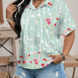 Camisa casual de a grande con estampado completo, adecuada para el verano