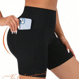 Yefecy Shorts deportivos de yoga con control de vientre y bolsillo doble lateral, correr con trasero de melocoton, Shorts de ejercicio de spandex