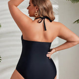 Swim Chicsea Traje de bano de una pieza diario simple para mujer de talla grande de unicolor