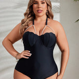 Swim Chicsea Traje de bano de una pieza diario simple para mujer de talla grande de unicolor