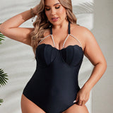 Swim Chicsea Traje de bano de una pieza diario simple para mujer de talla grande de unicolor