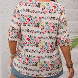 Camisa de manga corta estampada floral para mujer de a grande, estilo de vacaciones