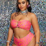 Swim Curve Conjunto de bikini de banda hueca con estampado de cebra para mujer de talla grande, traje de bano sexy para vacaciones en la playa