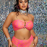 Swim Curve Conjunto de bikini de banda hueca con estampado de cebra para mujer de talla grande, traje de bano sexy para vacaciones en la playa