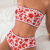 NEW Conjunto de bikini sexy para mujeres con impresion de plantas y banda, ideal para vacaciones, con traje de bano separado