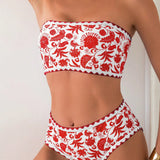 NEW Conjunto de bikini sexy para mujeres con impresion de plantas y banda, ideal para vacaciones, con traje de bano separado