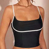 BAE Conjunto de top de tirantes elastico negro con bloques de color y falda larga con abertura extra larga para mujeres, uso diario casual