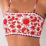 NEW Conjunto de bikini sexy para mujeres con impresion de plantas y banda, ideal para vacaciones, con traje de bano separado