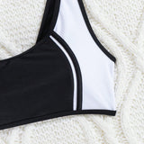 Swim Vcay Top de bikini casual de verano para mujeres con bloqueo de color para la playa