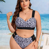 Swim Curve Conjunto de bikini de leopardo para mujeres de talla grande, sexy traje de bano de dos piezas para vacaciones