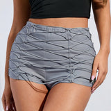 BAE Pantalones cortos de carga grises solidos con decoracion complicada de correas y estilo moderno para mujeres, tallas pequenas