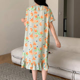 DAZY Vestido de dormir holgado y transpirable para verano con estampado completo y dobladillo con volantes