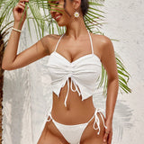 Swim Vcay Parte superior de tankini de verano con cordon y pliegues lisos para mujer y pantalones cortos de natacion atados