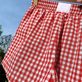 EZwear Shorts de moda rojos a cuadros tejidos para mujer