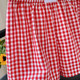 EZwear Shorts de moda rojos a cuadros tejidos para mujer