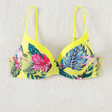 Swim Vcay Top de bikini estampado de plantas tropicales para mujer para vacaciones (patron aleatorio), playa de verano