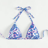 Bikini de verano sexy para playa con estampado de flores de estilo paisley para mujer con cuello halter