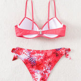 NEW Conjunto de bikini sexy para mujeres con nudos delanteros e impresion de planta tropical para playa de verano