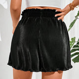 Essnce Nuevos pantalones cortos de moda de verano para mujeres, casuales y elegantes para el dia a dia con cintura alta y pliegues con tela texturizada