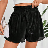 Essnce Nuevos pantalones cortos de moda de verano para mujeres, casuales y elegantes para el dia a dia con cintura alta y pliegues con tela texturizada