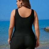 Swim Lushore Top y shorts para mujer de talla grande con estampado de unicolor empalmado
