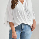 Essnce Ropa de verano para mujeres de a grande, Tops de verano, moda casual, elegante para el trabajo, cruzado, escote en V, capa, mangas de 7 puntos, holgado, blusa blanca