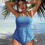 Conjunto de Tankini de verano para mujer con textura solida de banda de top tipo bandeau y Bottom de triangulo