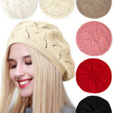 1 pieza Gorro de lana para mujeres, con diseno calado, de unicolor, a casual