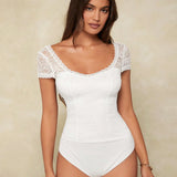 Forever 21 Body blanco de verano romantico con parches de encaje y espalda descubierta