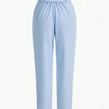 MOTF Classy Pantalones solidos con cinturon, bolsillos inclinados, costura frontal y hebilla