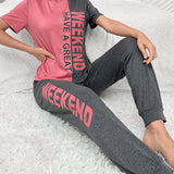 Conjunto de pijama deportivo de camiConjuntoa de manga corta con letras y pantalon de bloque de color
