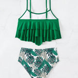 Swim Lushore Conjunto de tankini con camiseta y estampado tropical empalmado