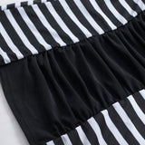 NEW Nuevo traje de bano deportivo de dos piezas para mujer en negro con rayas y bloque de colores