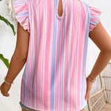 Camisa diaria simple para mujeres de a grande con estampado de rayas coloridas