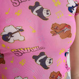 We Bare Bears X  Top de malla ajustado recortado de color rosa para verano con lindo patron de oso