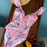 DAZY Traje de bano de una pieza para mujer con volantes y estampado floral, estilo veraniego para vacaciones en la playa