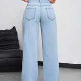 EZwear Jeans de pierna recta y corte suelto para mujer con efecto desgastado y bolsillos para uso casual diario