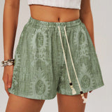BohoFeels Shorts casuales con cintura con cordon y estampado floral para mujer para vacaciones