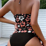 Swim Vcay Traje de bano tankini para mujeres con estampado floral, cordones y fruncidos en los laterales para estilo de vacaciones