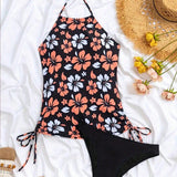 Swim Vcay Traje de bano tankini para mujeres con estampado floral, cordones y fruncidos en los laterales para estilo de vacaciones