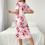Camison diario simple para mujer con estampado floral y mangas cortas