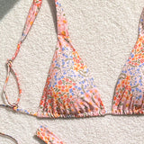 Swim Vcay Conjunto de bikini sexy con estampado floral disperso para vacaciones de mujeres, estampado aleatorio