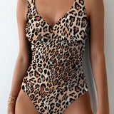 Swim Traje de bano Monokini sexy de leopardo para mujer con espalda descubierta para playa de verano