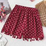 WYWH Pantalones cortos con flecos rojos para vacaciones de mujeres WYWH, fondo de verano