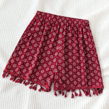 WYWH Pantalones cortos con flecos rojos para vacaciones de mujeres WYWH, fondo de verano