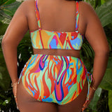 Swim Vcay Conjunto de traje de bano cruzado de moda para mujeres de talla grande para vacaciones de verano en la playa