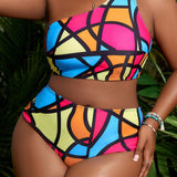 Slayr Conjunto de bikini de talla grande para mujer con estilo y de colores vistosos de un solo hombro