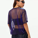 Coolane Camiseta suelta de estilo urbano y fresco para mujer con top polarizado con reflejos en arco iris, look versatil