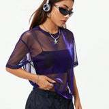 Coolane Camiseta suelta de estilo urbano y fresco para mujer con top polarizado con reflejos en arco iris, look versatil