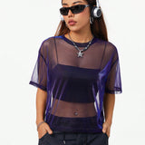 Coolane Camiseta suelta de estilo urbano y fresco para mujer con top polarizado con reflejos en arco iris, look versatil